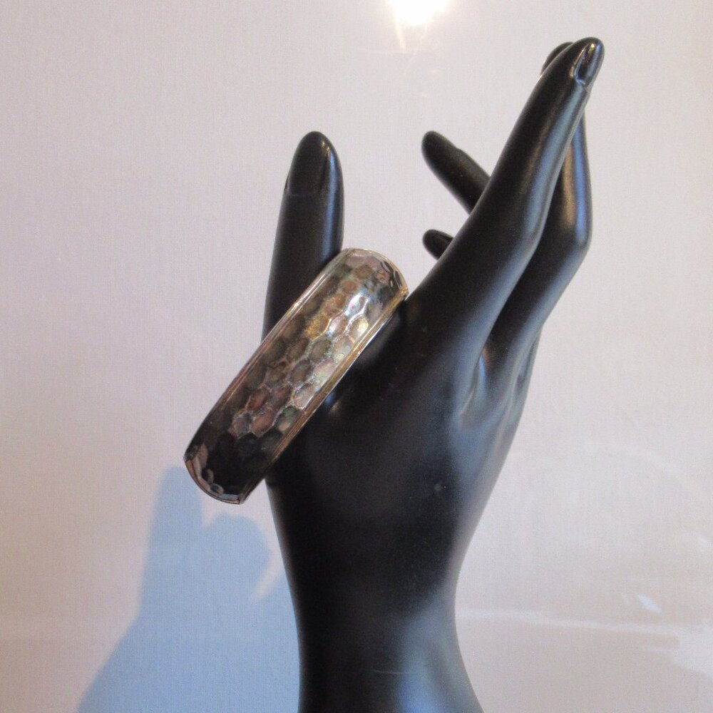 Vintage, Copper Clip on Bangle Bracelet, Multi faceted, Hammered, Hexagon
